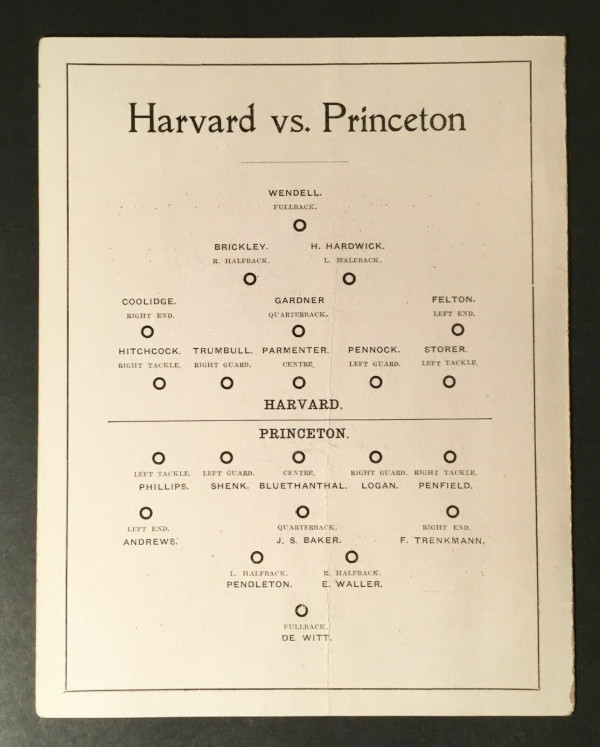 Princeton v. Harvard 1912 Score Card player positions